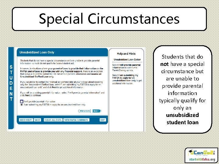 Special Circumstances Students that do not have a special circumstance but are unable to