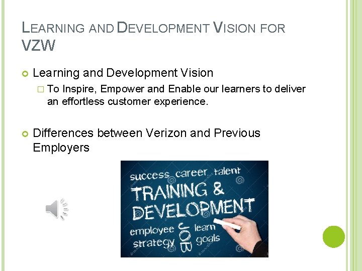 LEARNING AND DEVELOPMENT VISION FOR VZW Learning and Development Vision � To Inspire, Empower