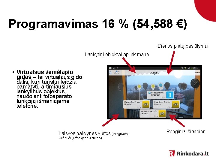 Programavimas 16 % (54, 588 €) Dienos pietų pasiūlymai Lankytini objektai aplink mane •