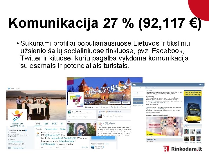 Komunikacija 27 % (92, 117 €) • Sukuriami profiliai populiariausiuose Lietuvos ir tikslinių užsienio