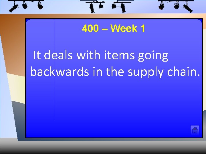 400 – Week 1 It deals with items going backwards in the supply chain.