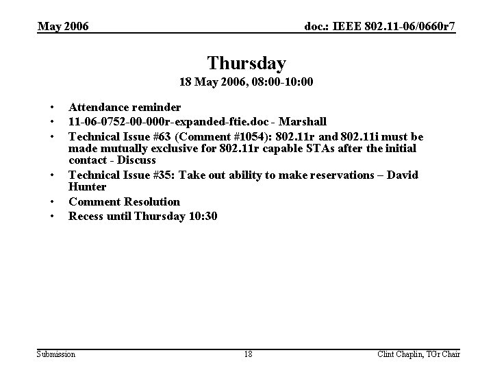 May 2006 doc. : IEEE 802. 11 -06/0660 r 7 Thursday 18 May 2006,