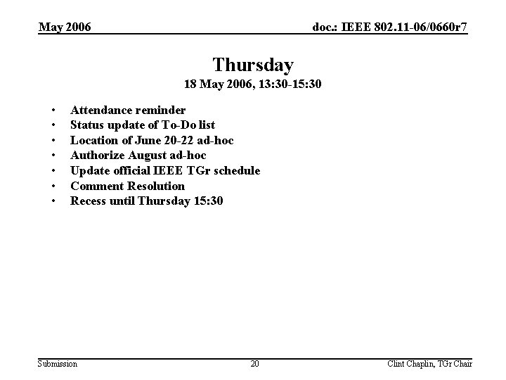 May 2006 doc. : IEEE 802. 11 -06/0660 r 7 Thursday 18 May 2006,