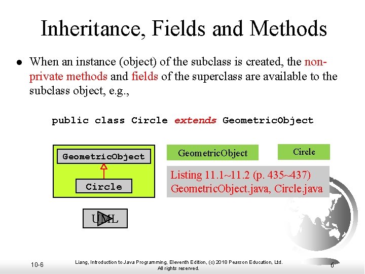 Inheritance, Fields and Methods l When an instance (object) of the subclass is created,