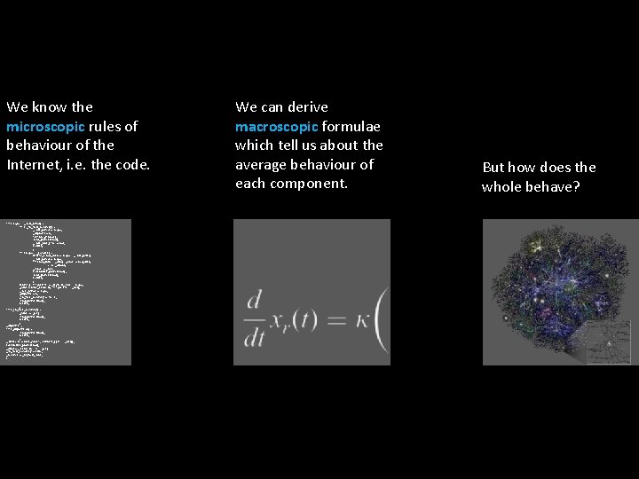 We know the microscopic rules of behaviour of the Internet, i. e. the code.