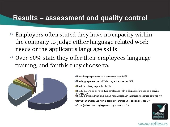 Results – assessment and quality control Employers often stated they have no capacity within
