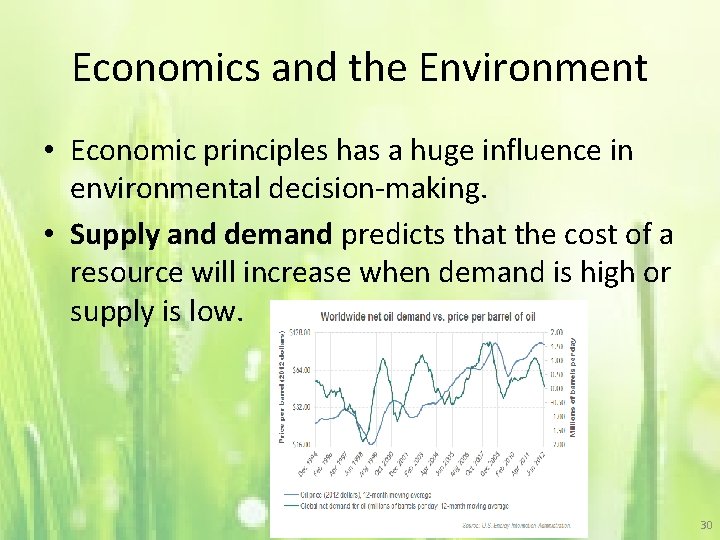 Economics and the Environment • Economic principles has a huge influence in environmental decision-making.