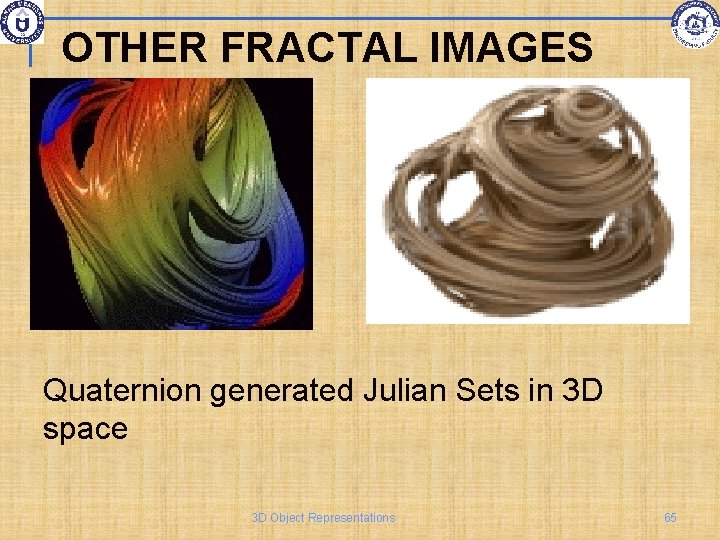 OTHER FRACTAL IMAGES Quaternion generated Julian Sets in 3 D space 3 D Object