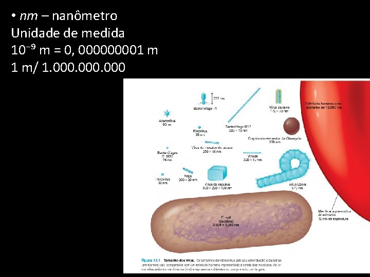  • nm – nanômetro Unidade de medida 10⁻⁹ m = 0, 00001 m