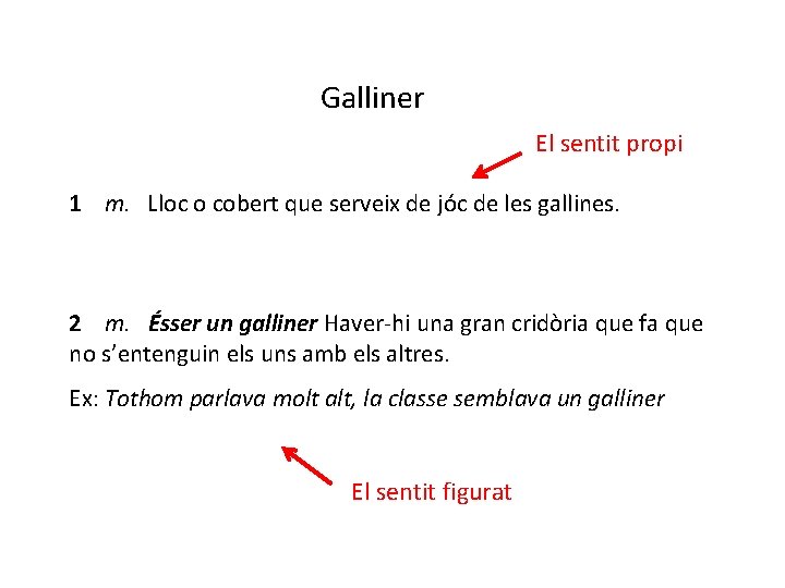 Galliner El sentit propi 1 m. Lloc o cobert que serveix de jóc de Galliner El sentit propi 1 m. Lloc o cobert que serveix de jóc de