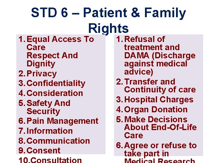 STD 6 – Patient & Family Rights 1. Equal Access To Care Respect And