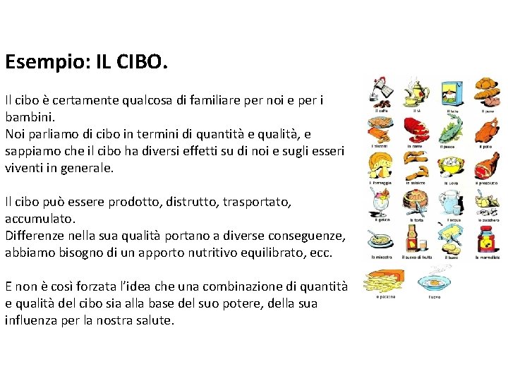 Esempio: IL CIBO. Il cibo è certamente qualcosa di familiare per noi e per