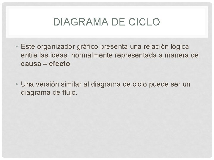DIAGRAMA DE CICLO • Este organizador gráfico presenta una relación lógica entre las ideas, DIAGRAMA DE CICLO • Este organizador gráfico presenta una relación lógica entre las ideas,