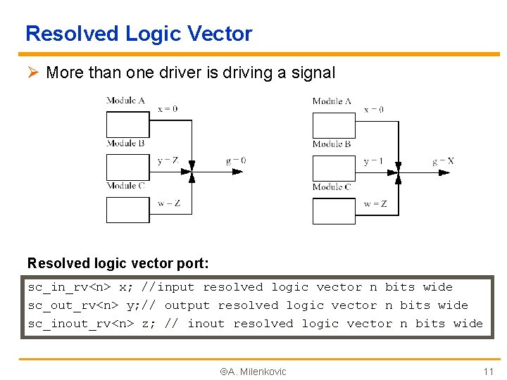 Resolved Logic Vector Ø More than one driver is driving a signal Resolved logic