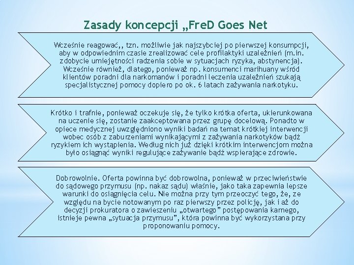 Zasady koncepcji „Fre. D Goes Net ” Wcześnie reagować, , tzn. możliwie jak najszybciej