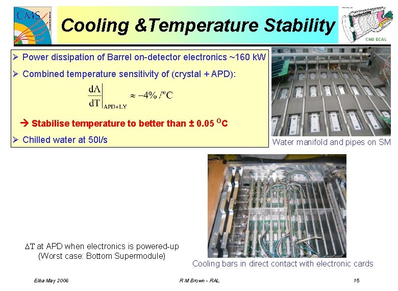 Cooling &Temperature Stability CMS ECAL Ø Power dissipation of Barrel on-detector electronics ~160 k.