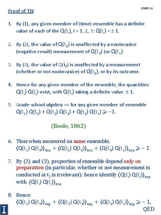 QM 90 14 Proof of TBI 1. By (1), any given member of (time)