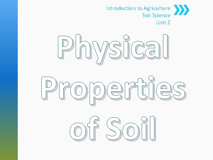 Introduction to Agriculture Soil Science Unit 2 Physical Properties of Soil 