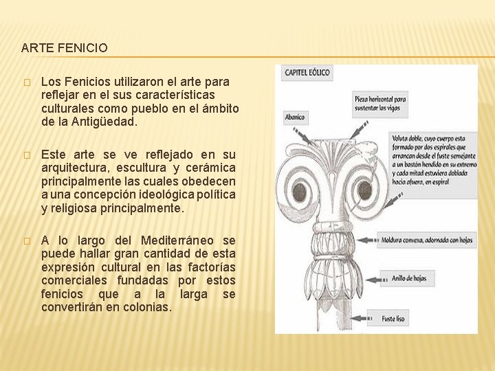 ARTE FENICIO � Los Fenicios utilizaron el arte para reflejar en el sus características