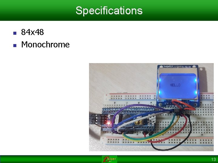 Specifications n n 84 x 48 Monochrome 13 