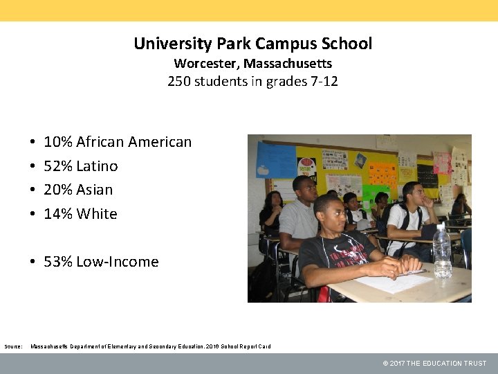 University Park Campus School Worcester, Massachusetts 250 students in grades 7 -12 • •