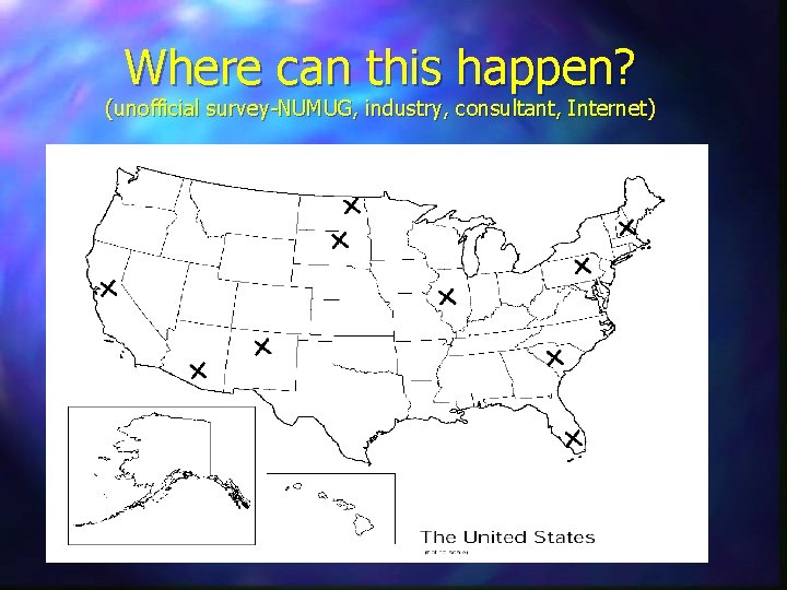 Where can this happen? (unofficial survey-NUMUG, industry, consultant, Internet) 