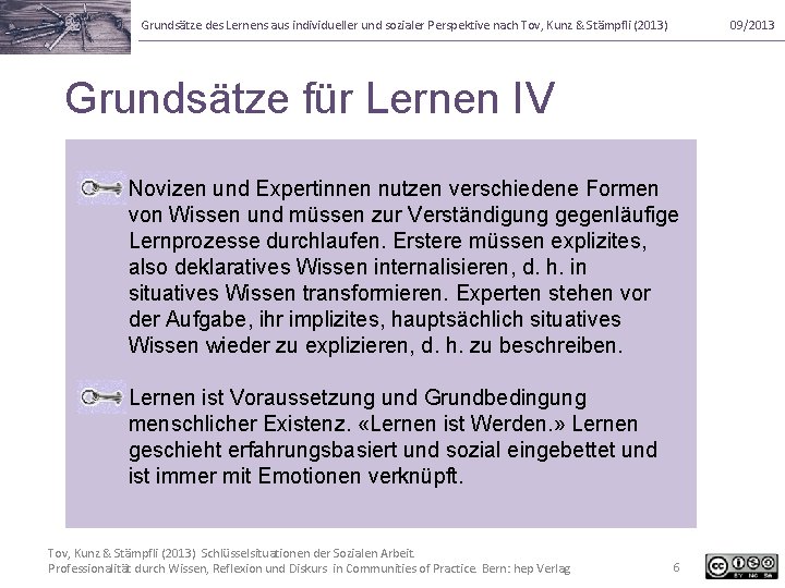 Grundsätze des Lernens aus individueller und sozialer Perspektive nach Tov, Kunz & Stämpfli (2013)