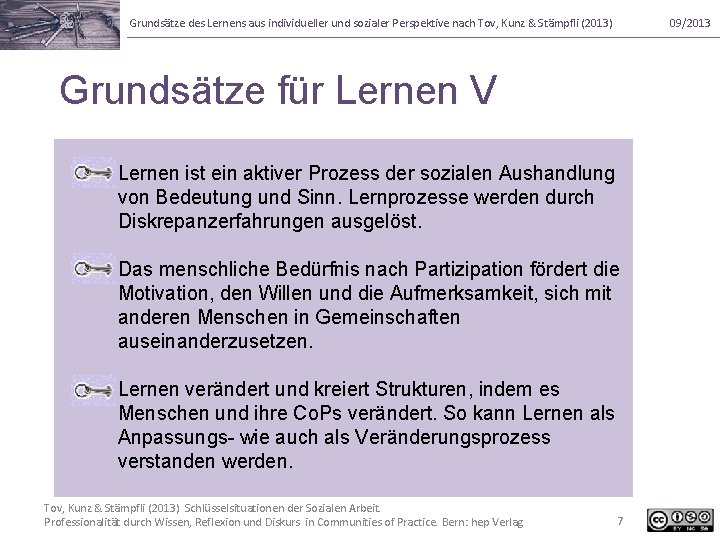 Grundsätze des Lernens aus individueller und sozialer Perspektive nach Tov, Kunz & Stämpfli (2013)