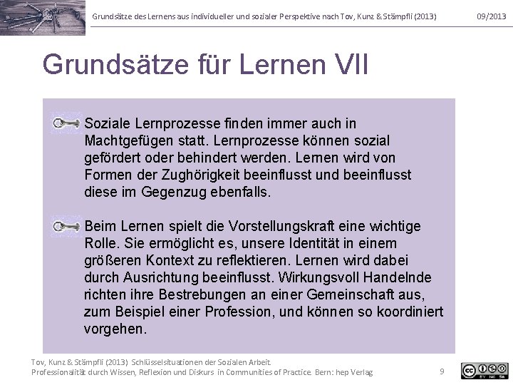 Grundsätze des Lernens aus individueller und sozialer Perspektive nach Tov, Kunz & Stämpfli (2013)