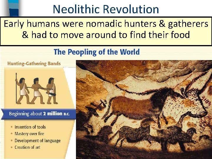 Neolithic Revolution Early humans were nomadic hunters & gatherers & had to move around