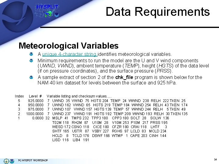 Data Requirements Meteorological Variables A unique 4 -character string identifies meteorological variables. Minimum requirements