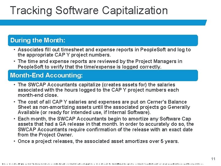 Tracking Software Capitalization During the Month: • Associates fill out timesheet and expense reports