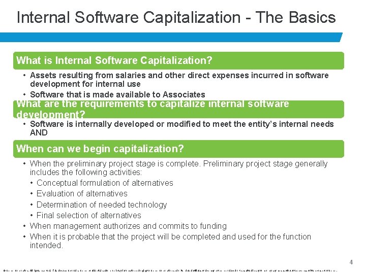 Internal Software Capitalization - The Basics What is Internal Software Capitalization? • Assets resulting