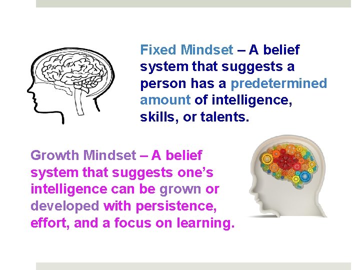 Fixed Mindset – A belief system that suggests a person has a predetermined amount