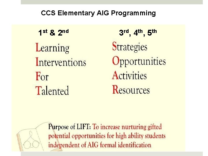 CCS Elementary AIG Programming 1 st & 2 nd 3 rd, 4 th, 5