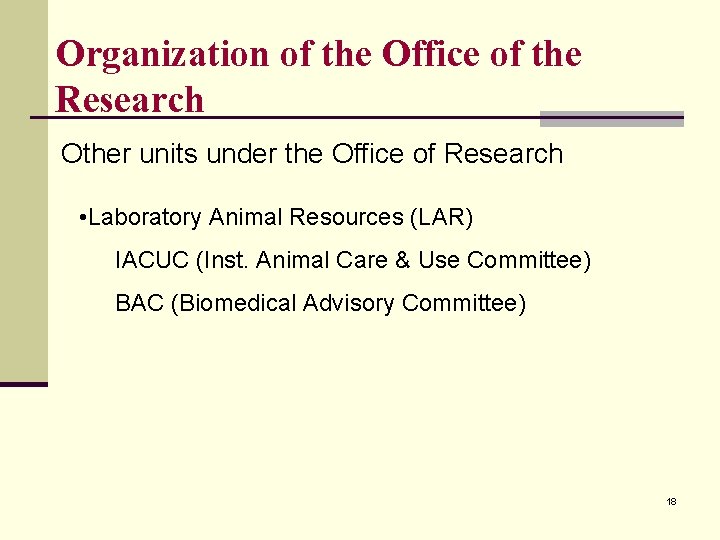 Organization of the Office of the Research Other units under the Office of Research