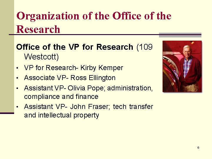 Organization of the Office of the Research Office of the VP for Research (109