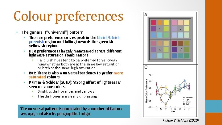Colour preferences • The general (”universal”) pattern • The hue preference curves peak in