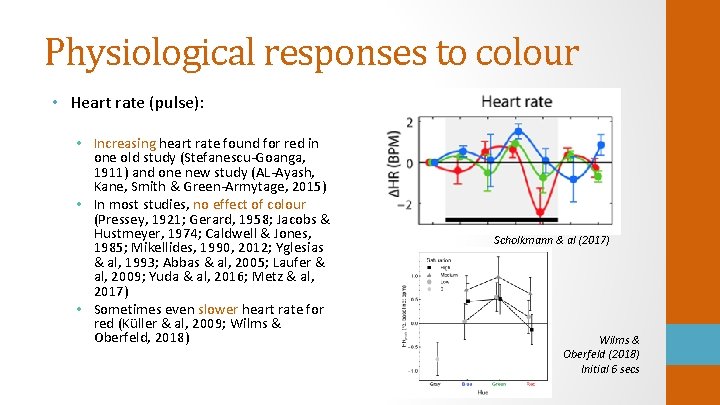 Physiological responses to colour • Heart rate (pulse): • Increasing heart rate found for