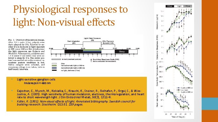 Physiological responses to light: Non-visual effects • Light-sensitive ganglion cells • Melanopsin ≈ 480