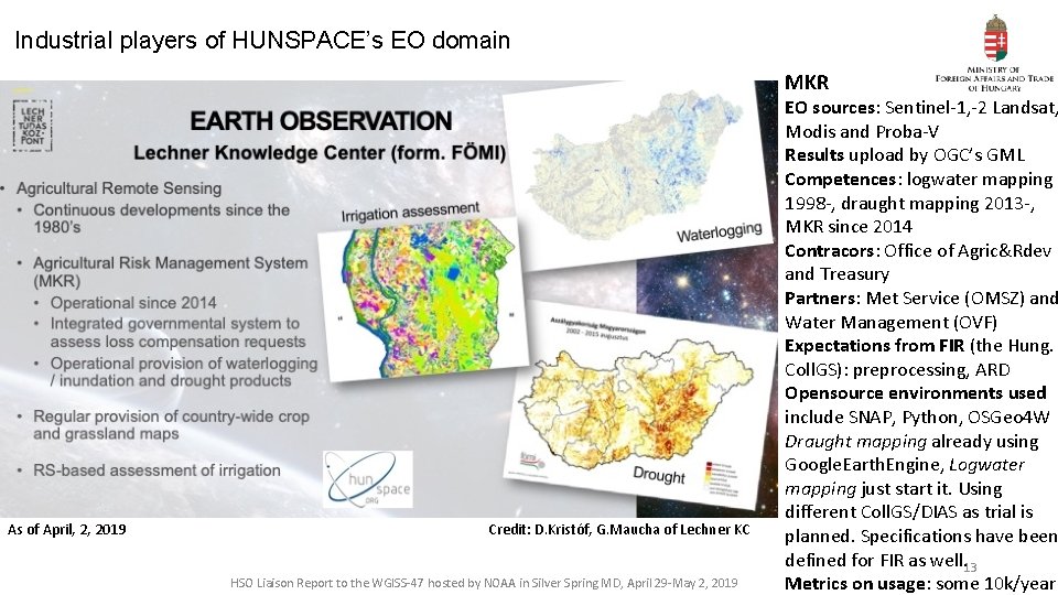 Industrial players of HUNSPACE’s EO domain MKR As of April, 2, 2019 Credit: D.