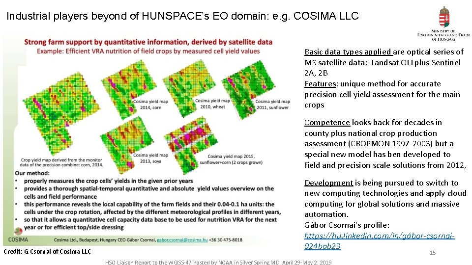 Industrial players beyond of HUNSPACE’s EO domain: e. g. COSIMA LLC Basic data types