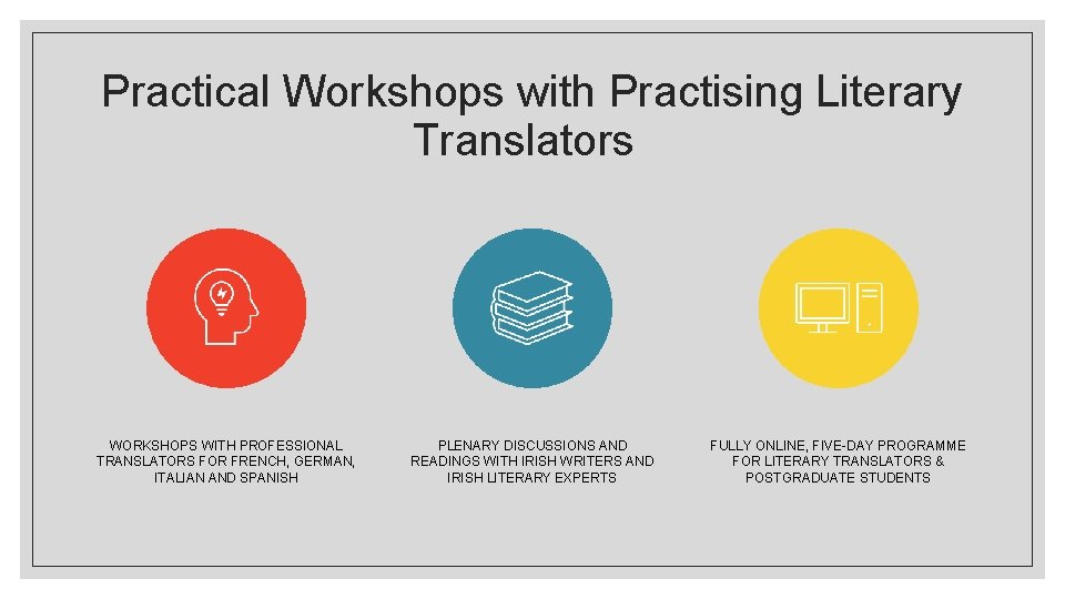 Practical Workshops with Practising Literary Translators WORKSHOPS WITH PROFESSIONAL TRANSLATORS FOR FRENCH, GERMAN, ITALIAN