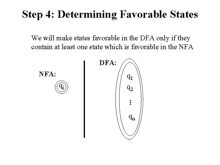 Step 4: Determining Favorable States We will make states favorable in the DFA only