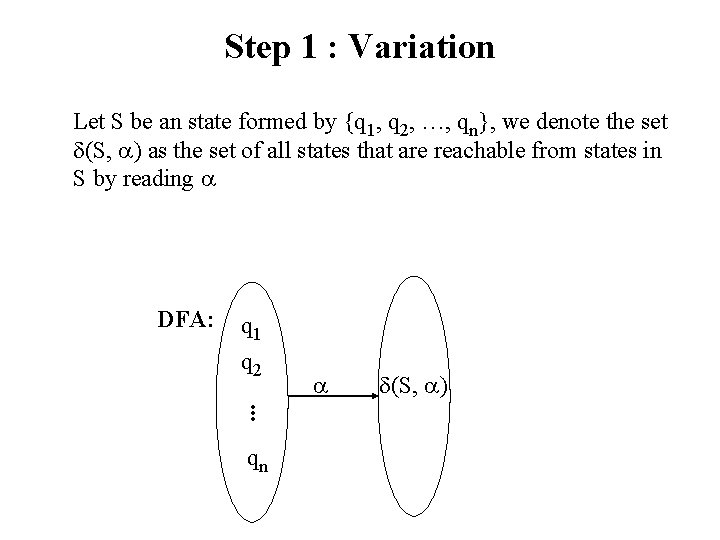 Step 1 : Variation Let S be an state formed by {q 1, q