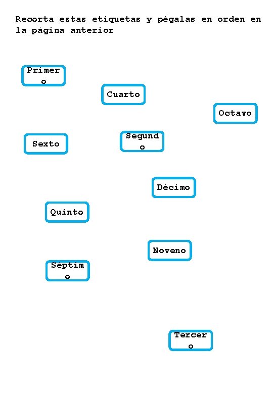 Recorta estas etiquetas y pégalas en orden en la página anterior Primer o Cuarto