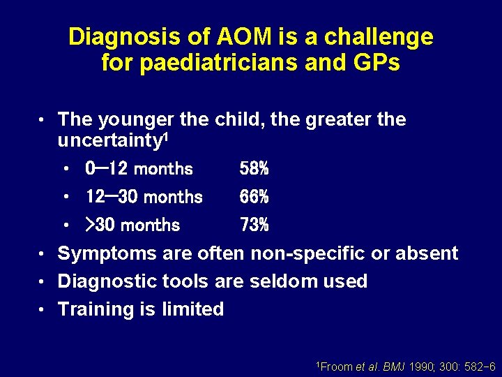 Diagnosis of AOM is a challenge for paediatricians and GPs • The younger the