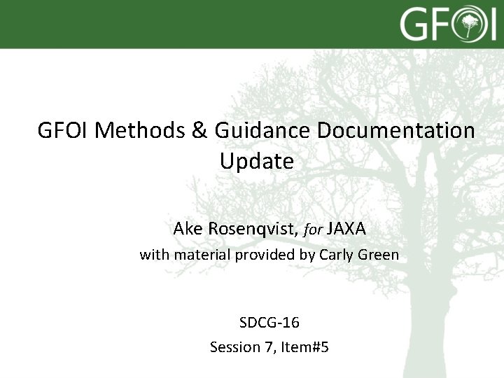 GFOI Methods & Guidance Documentation Update Ake Rosenqvist, for JAXA with material provided by