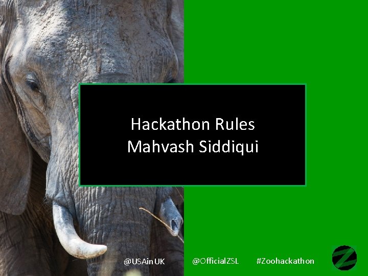 Hackathon Rules Mahvash Siddiqui @USin. UK @USAin. UK @Official. ZSL #Zoohackathon Hackathon Rules Mahvash Siddiqui @USin. UK @USAin. UK @Official. ZSL #Zoohackathon