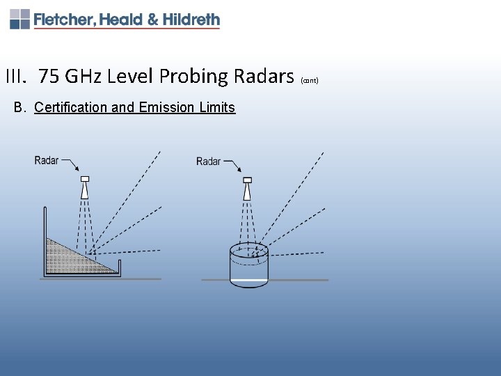 III. 75 GHz Level Probing Radars B. Certification and Emission Limits (cont) 